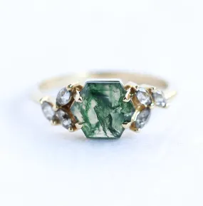 Hexagon Moss Agate Diamond Ring