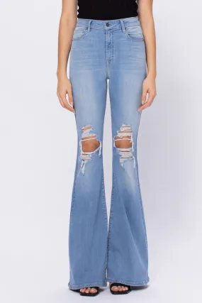 Hidden Light Wash Knee Distressed Flare Jeans