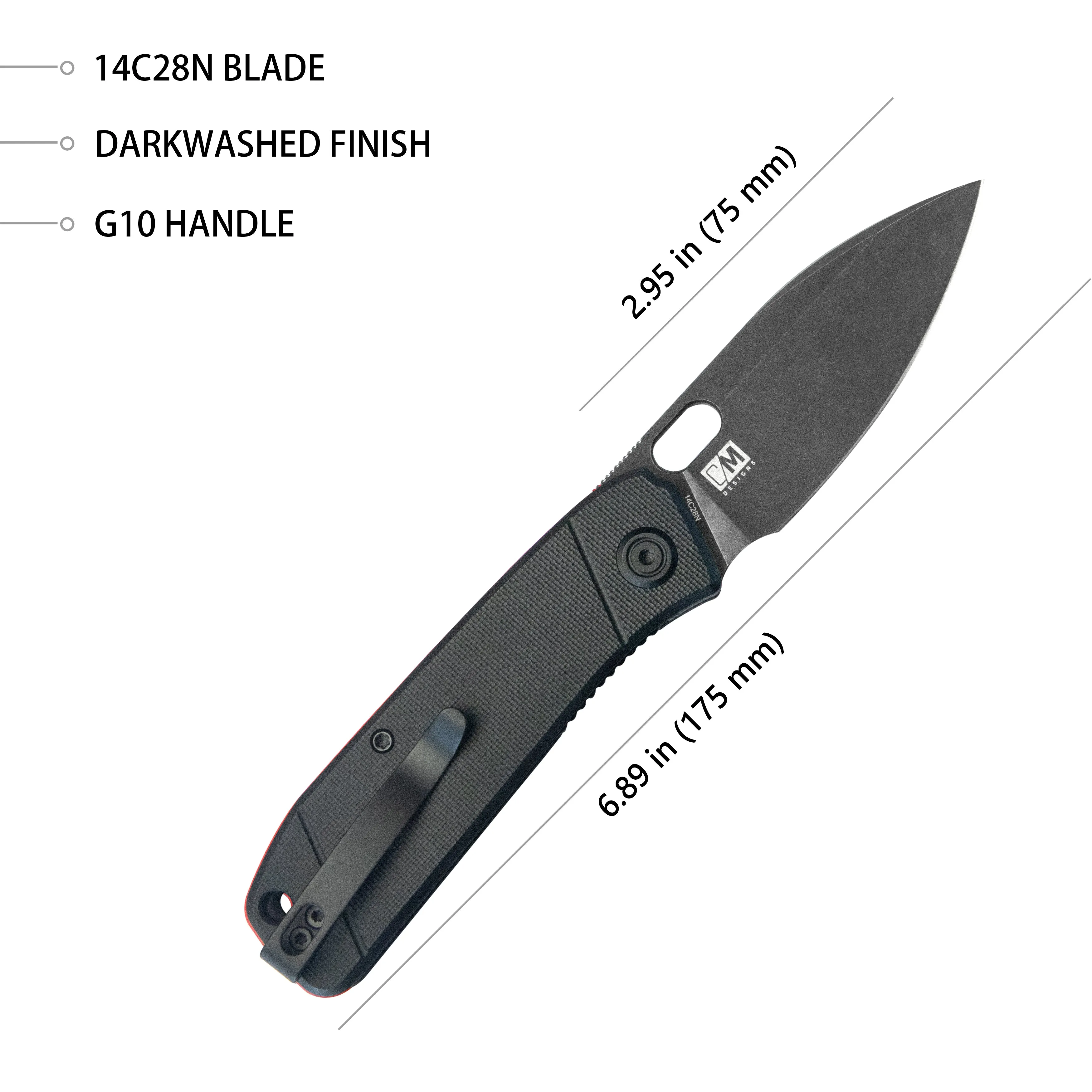 Hyde Liner Lock Folding Knife Black G10 Handle 2.95 Blackwash 14C28N KU2104H