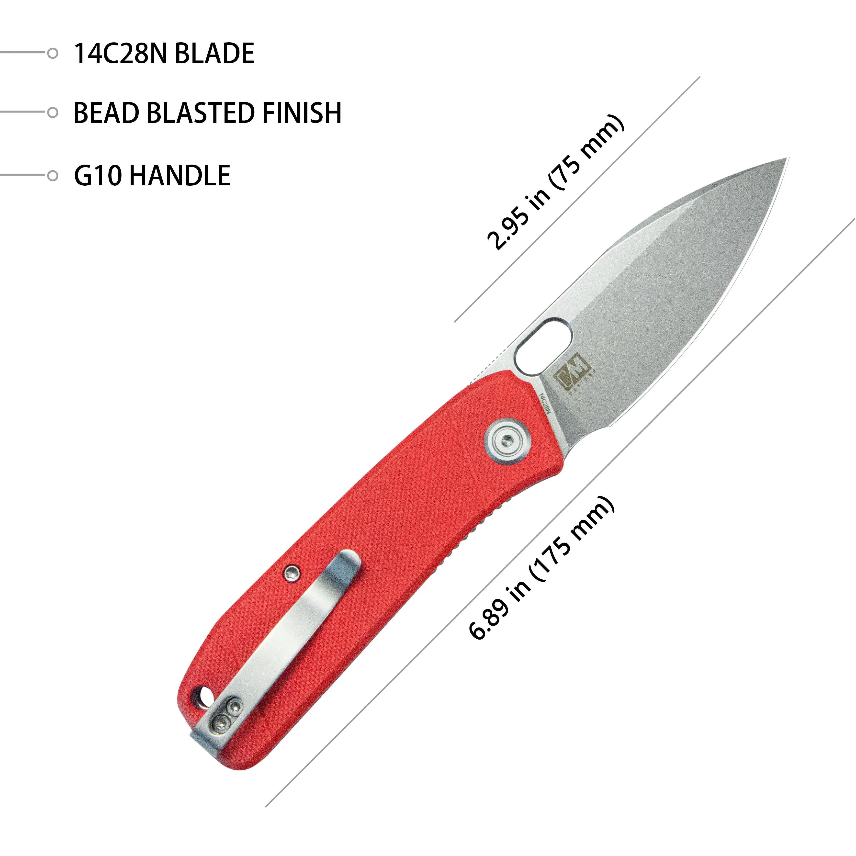 Hyde Liner Lock Folding Knife Red G10 Handle 2.95 Bead Blasted 14C28N KU2104G