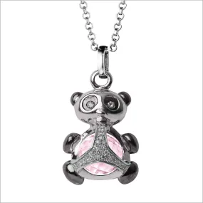 Icona Panda Charm Necklace with Rose Quartz and Diamonds in Sterling Silver