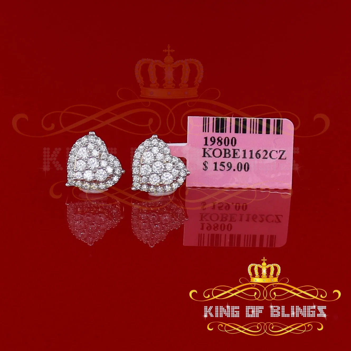 King of Bling's 1.18ct Cubic Zirconia 925 Yellow Sterling Silver Women's Hip Hop Heart Earrings