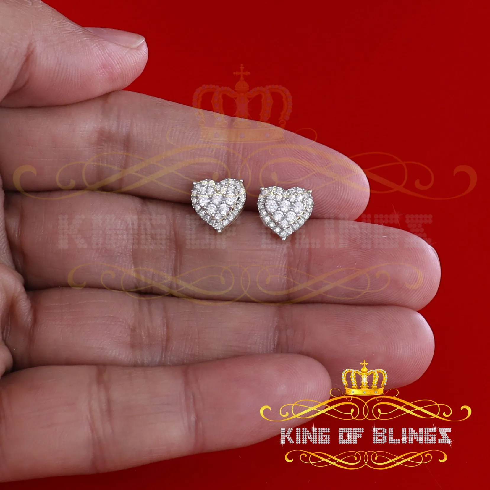 King of Bling's 1.18ct Cubic Zirconia 925 Yellow Sterling Silver Women's Hip Hop Heart Earrings