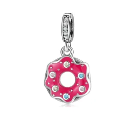 Magenta Cubic Zirconia Doughnut Charm 925 Sterling Silver