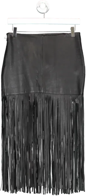 Maje Black Leather Fringe Skirt UK 8