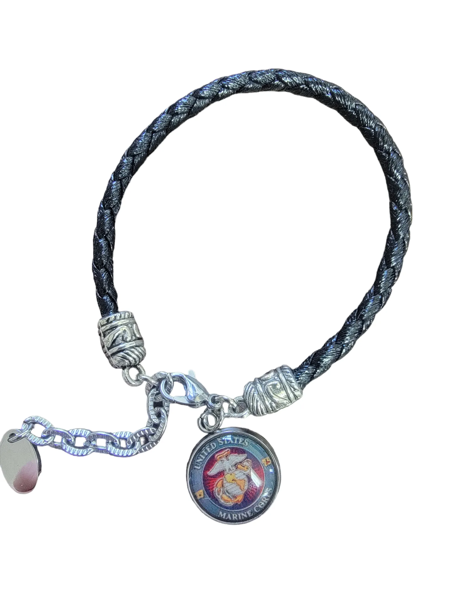 Marine Corps Seal, Marine Corps Black Seal, Marine Corps Green Seal and Eagle Globe Anchor Leather Charm Bracelet | Officially Licensed