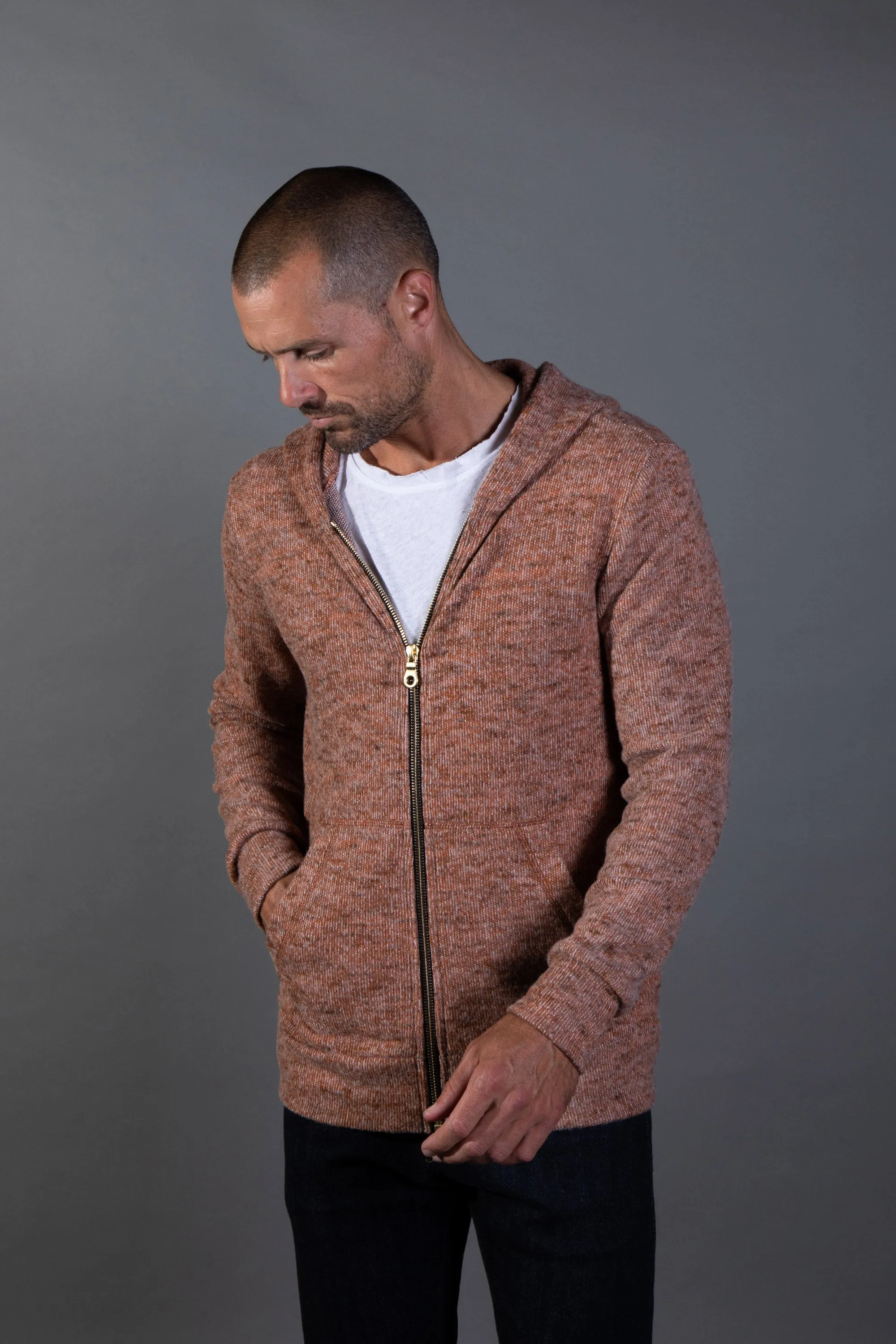 Men's Soft Knit Melange Zip Front Hoodie