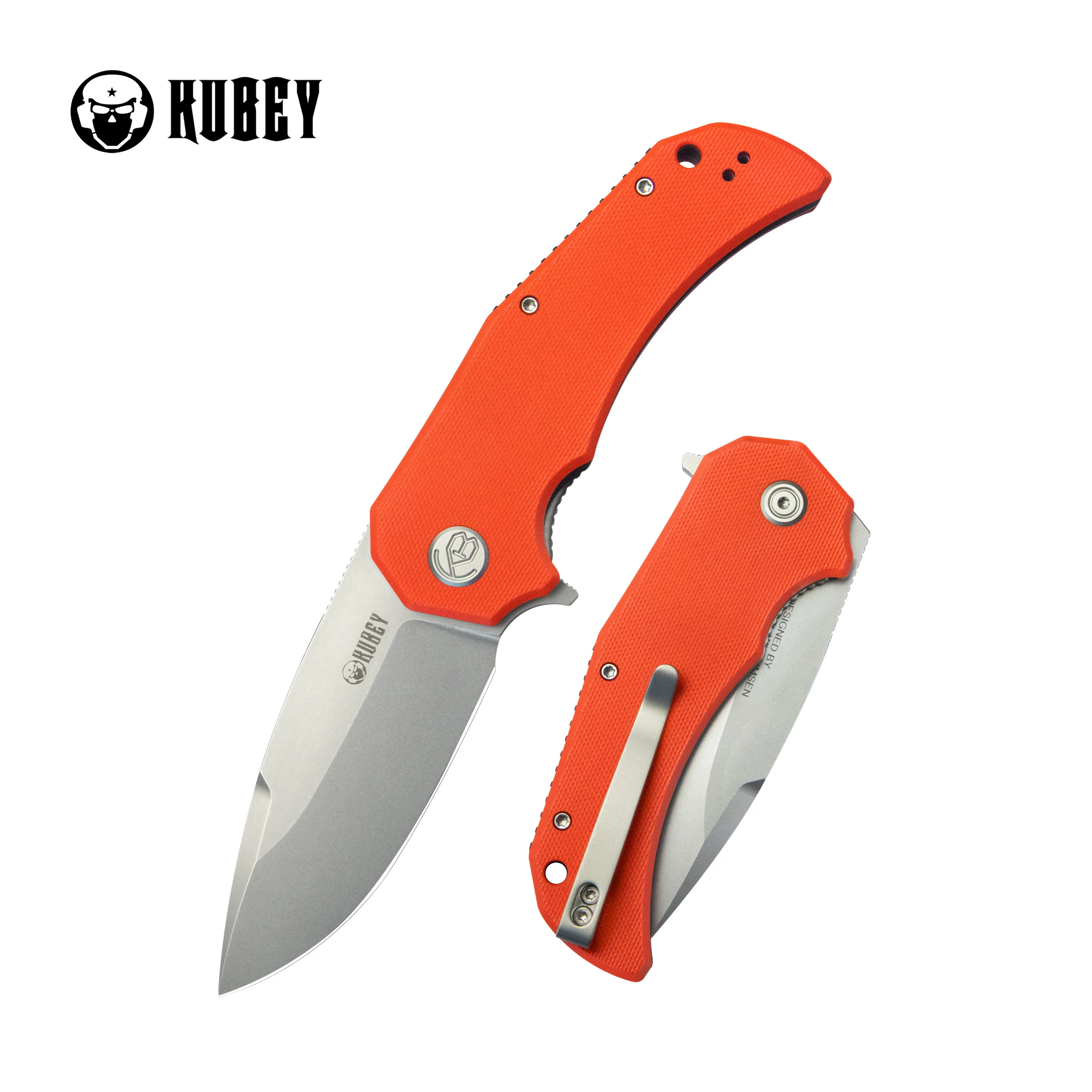 Mikkel Willumsen Design Bravo one Drop Point Outdoor Folding Camping Knife Orange G10 Handle 3.39 Beadblast AUS-10 KU319B