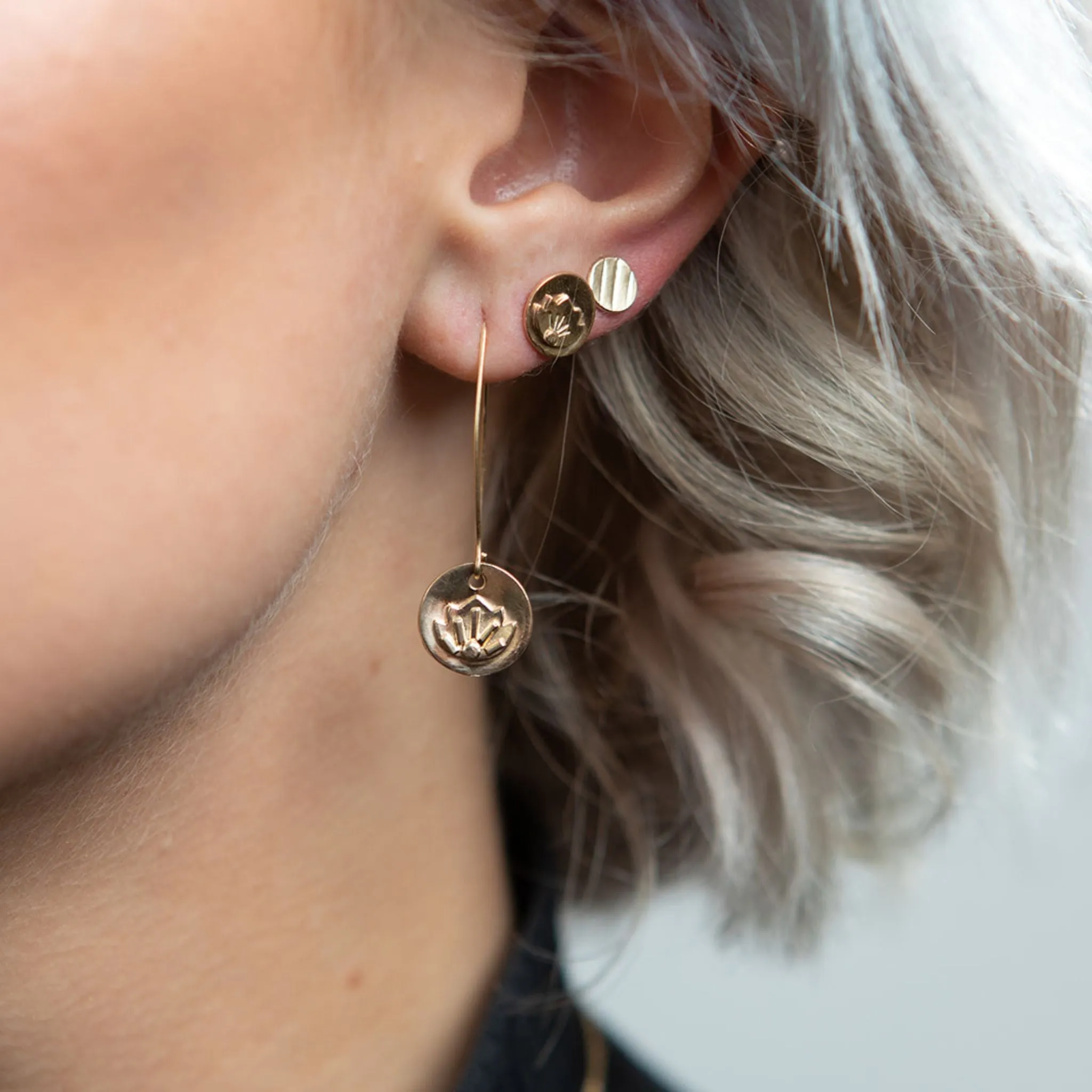 Mini Disc Stud Earrings - 14K Gold