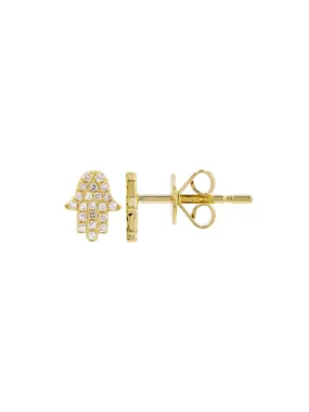 Mini Hamsa Diamond Stud Earring 14K