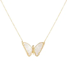 Mother of Pearl Butterfly Diamond Necklace