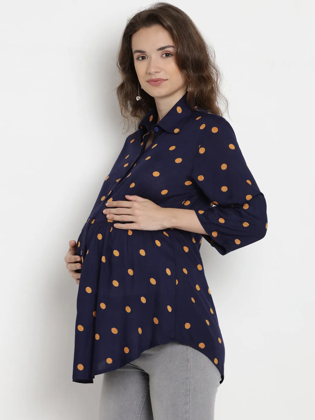 Navy Polka Dot Maternity and Pregnancy Top