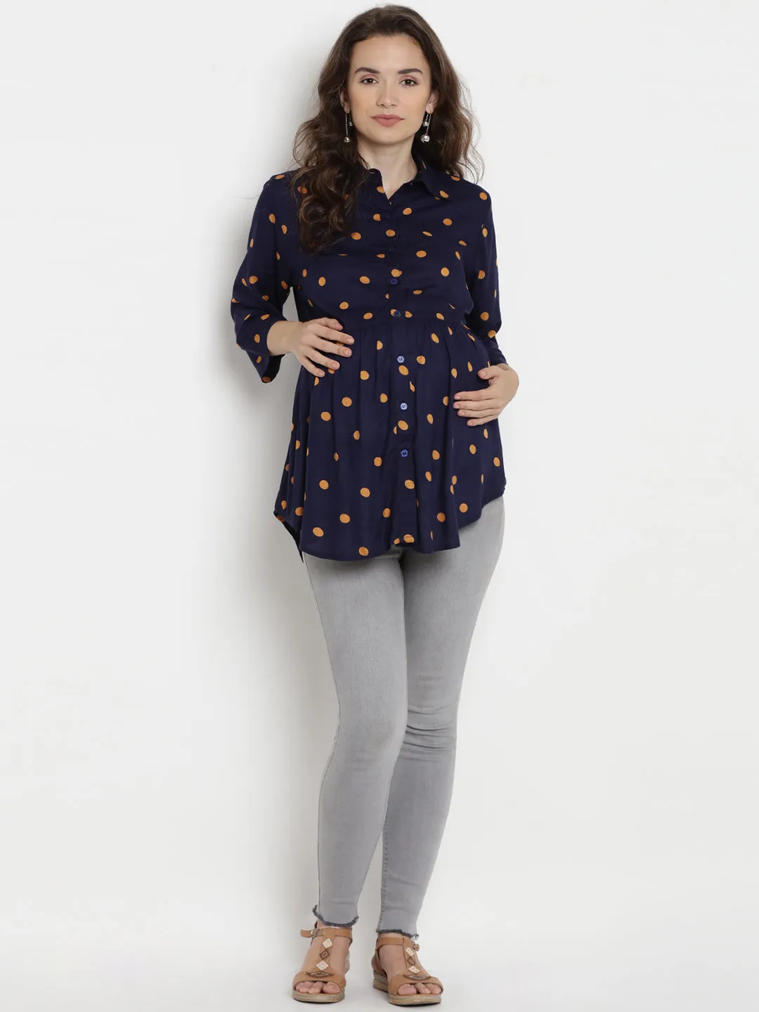 Navy Polka Dot Maternity and Pregnancy Top