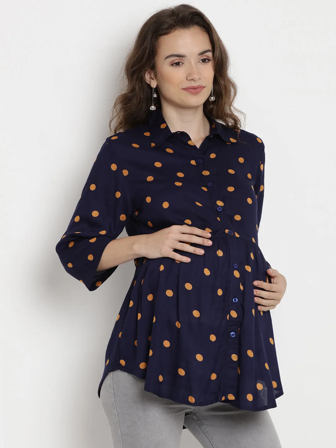 Navy Polka Dot Maternity and Pregnancy Top