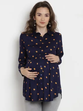 Navy Polka Dot Maternity and Pregnancy Top