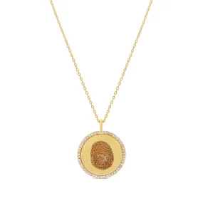 Personalized Print Diamond Border Disc Necklace