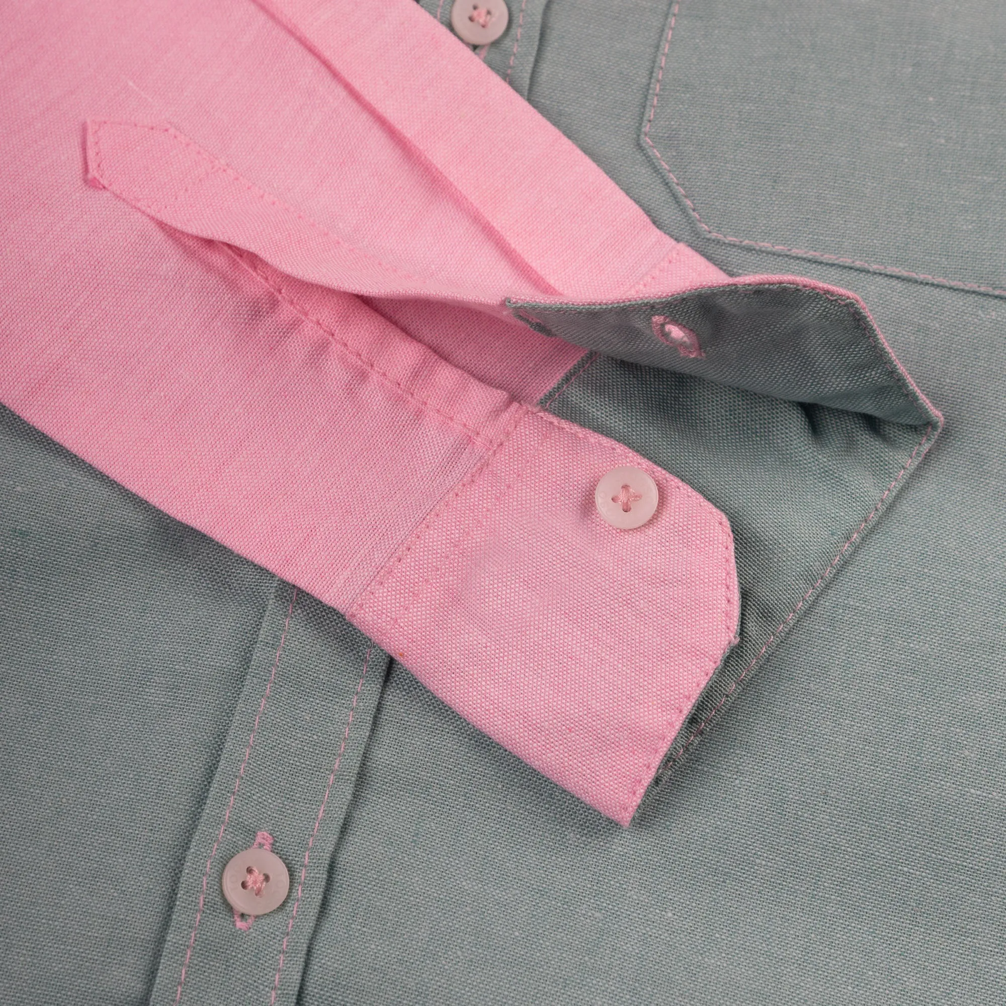 Pink Blue Blocking Button Down Shirt