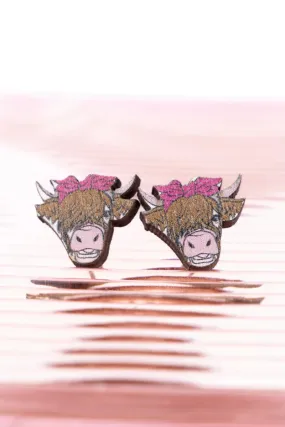 Pink bow Highlander cow EARRINGS