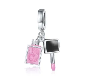 Pink Nail Polish Double Dangle Charm 925 Sterling Silver