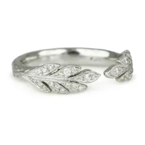 Platinum and Diamond Open Leafside Ring