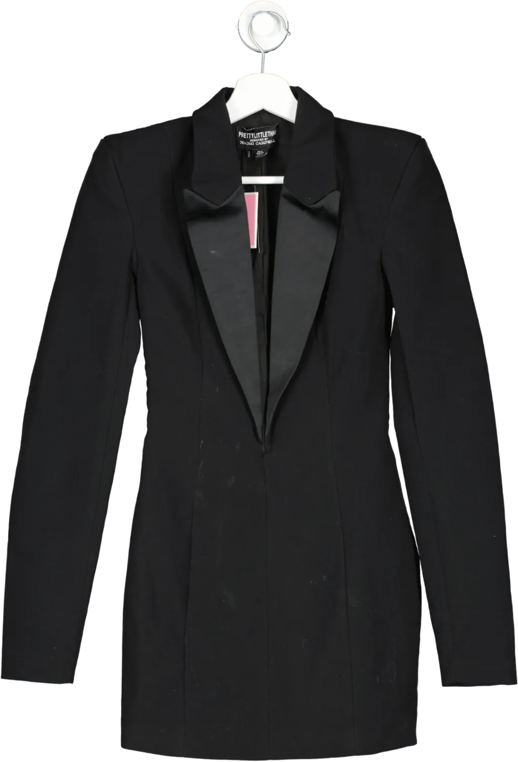 PrettyLittleThing Black Tailored Satin Lapel Blazer Dress UK 6