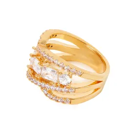 Real Gold-Plated Sparkle Stone Ring Gold-Medium