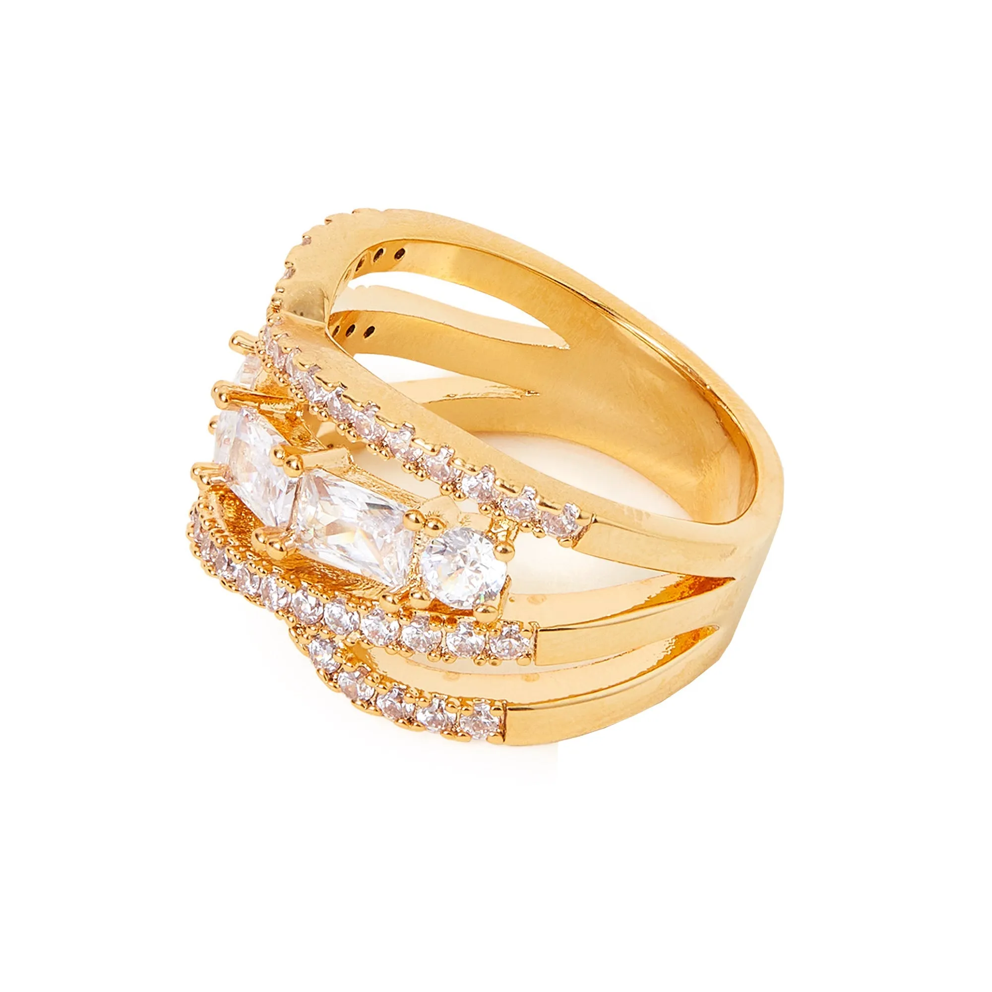 Real Gold-Plated Sparkle Stone Ring Gold-Medium