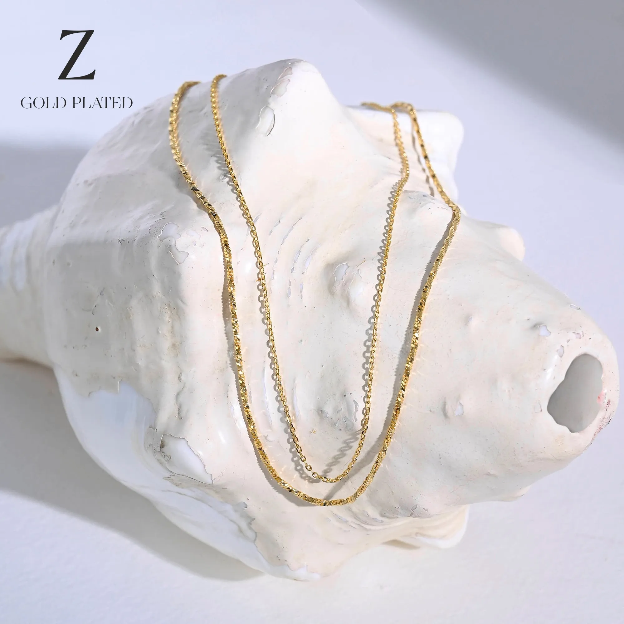 Real Gold-Plated Z  Sparkle Chain Layered Necklace