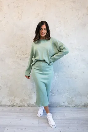 Ribbed Skirt and Top in Sage (Sold Separately)