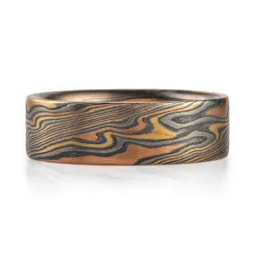 Rustic Mokume Twist Pattern Wedding Band in Firestorm Palette