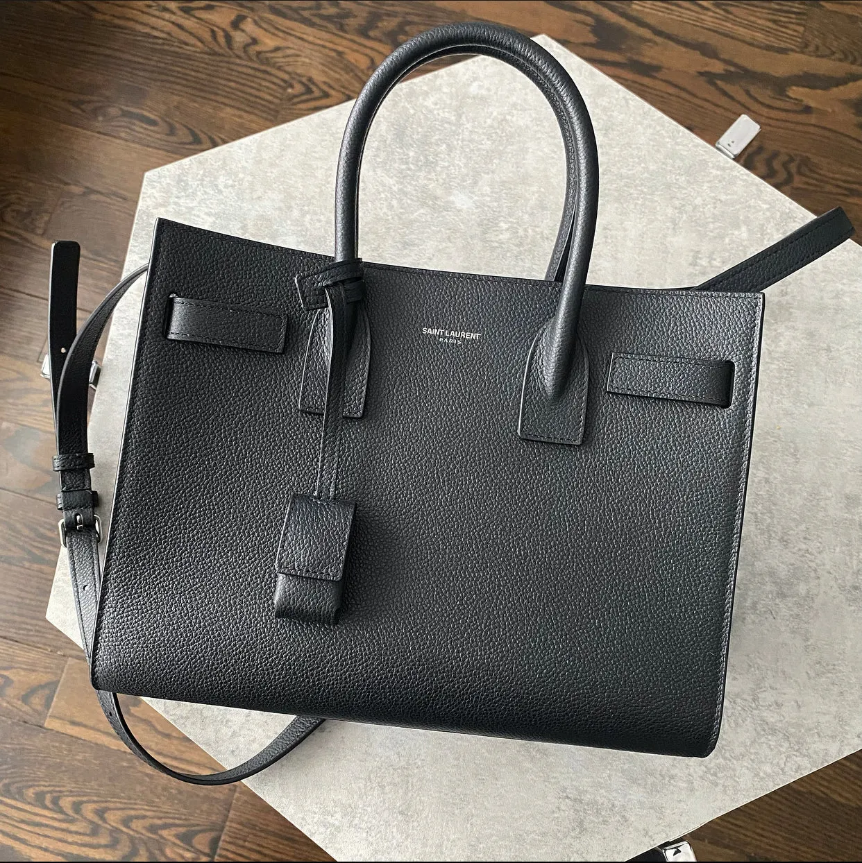 Saint Laurent Black Grained Leather Baby Sac de Jour Bag