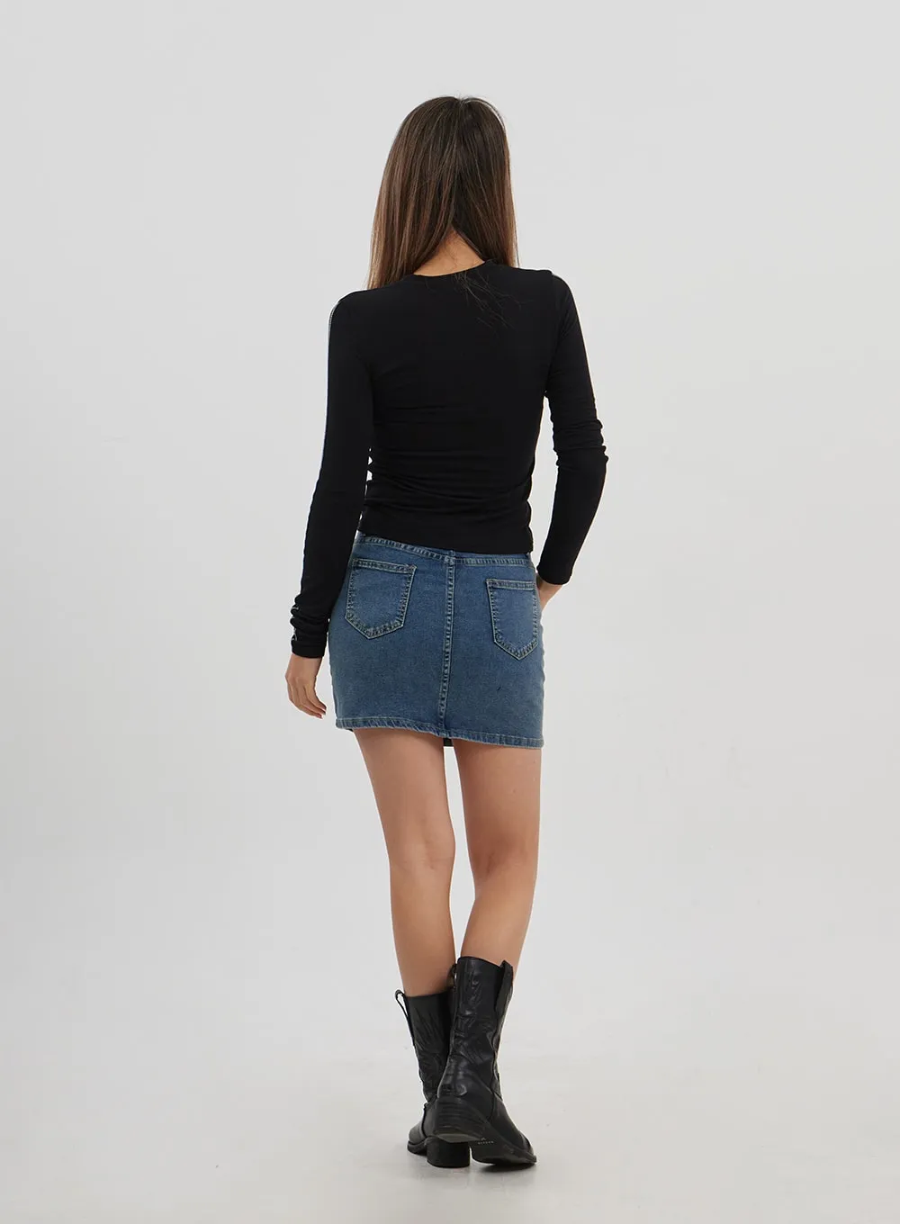 Side Slit Denim Mini Skirt CJ325