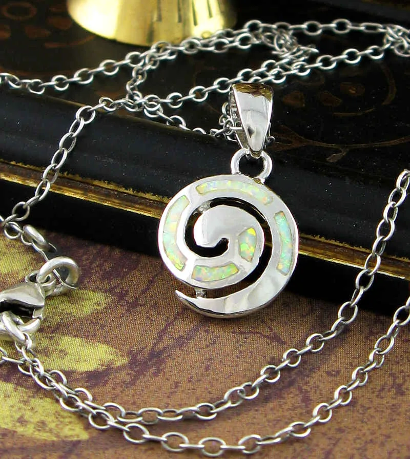 Spiral Pendant With Lab Opal