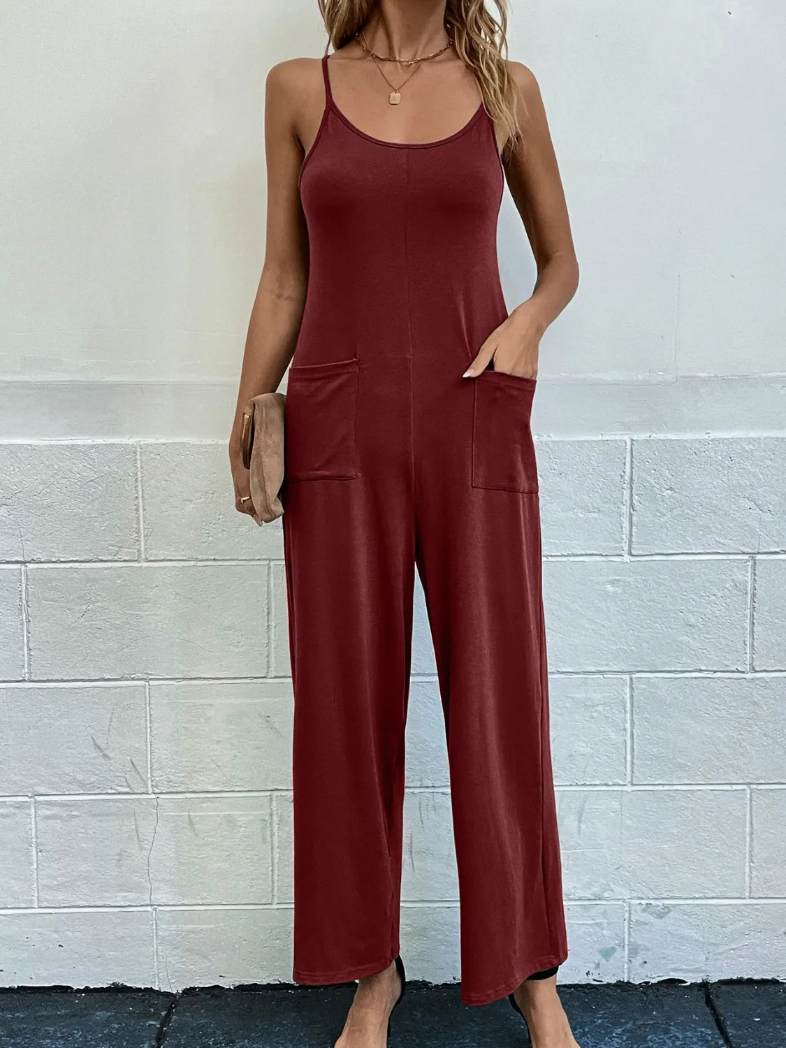 Sunset and Swim Pocketed Spaghetti Strap Wide Leg Jumpsuit