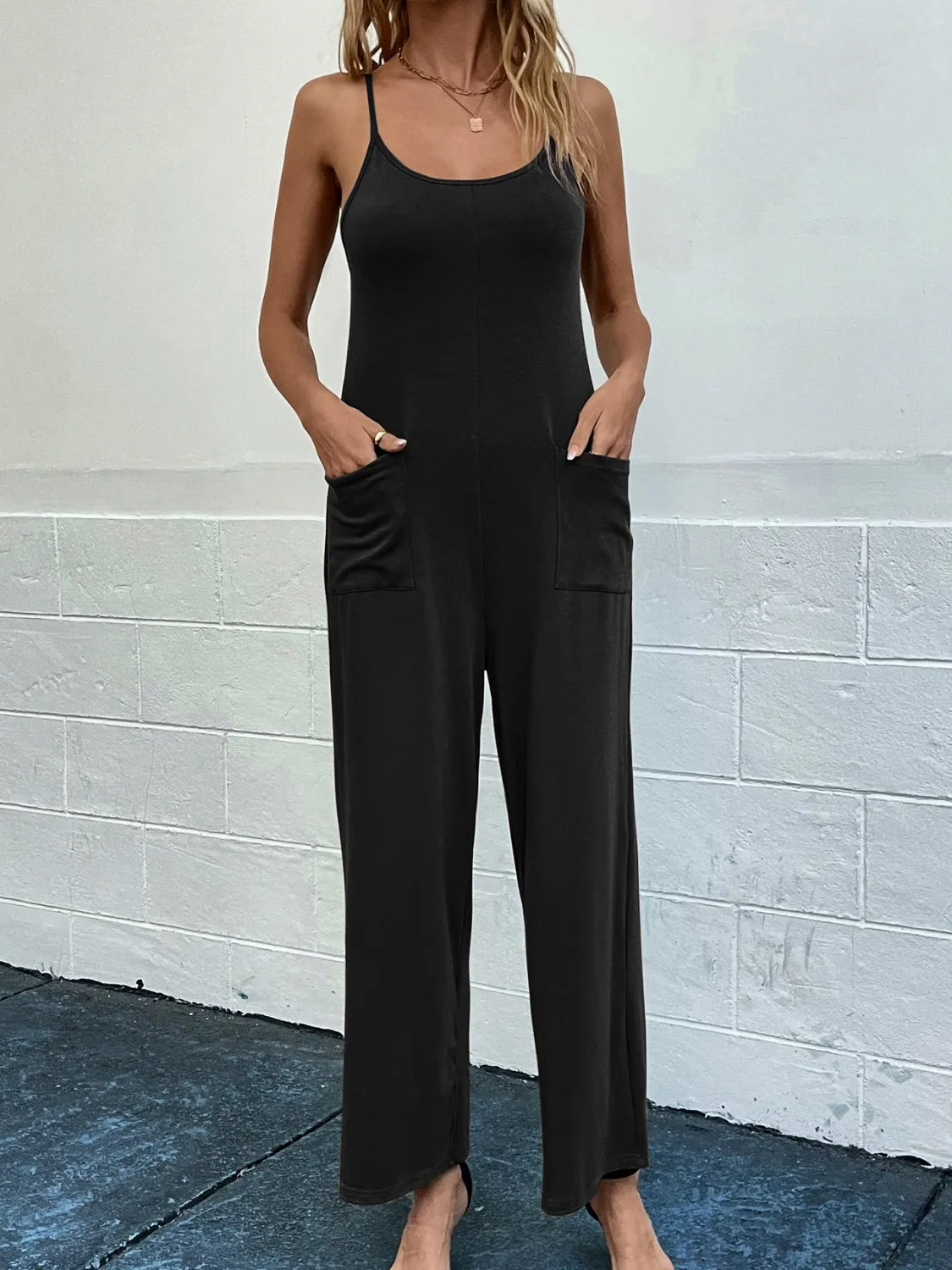 Sunset and Swim Pocketed Spaghetti Strap Wide Leg Jumpsuit