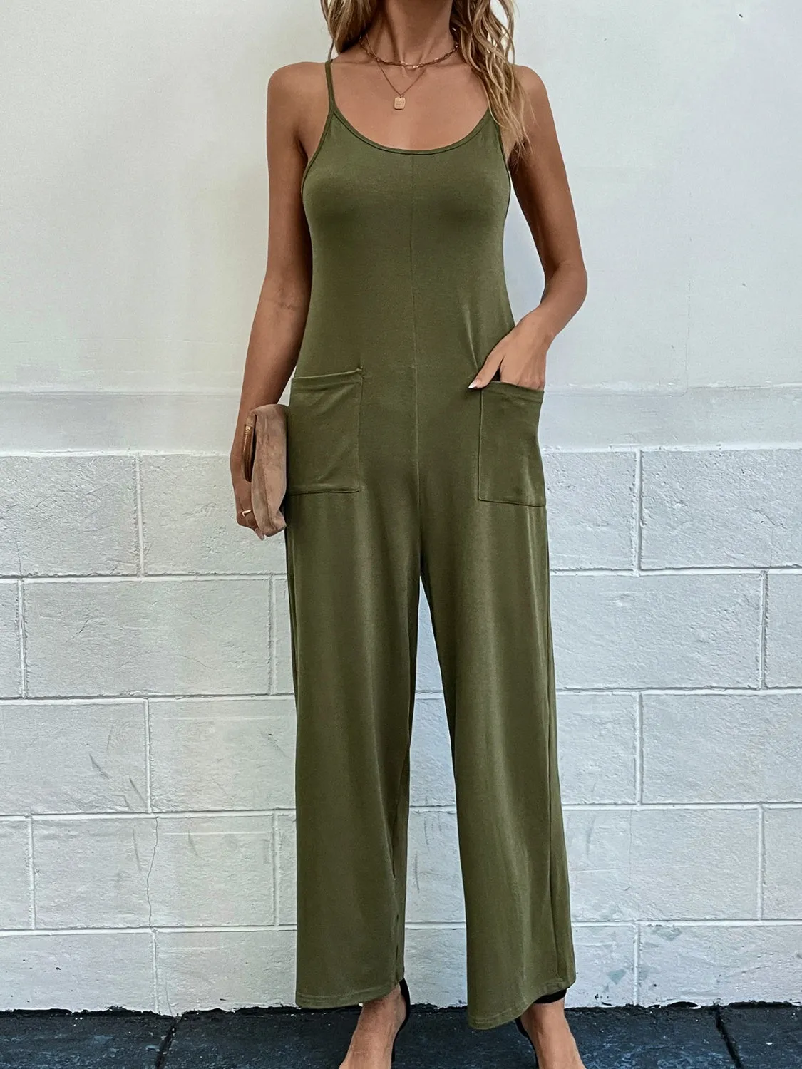 Sunset and Swim Pocketed Spaghetti Strap Wide Leg Jumpsuit