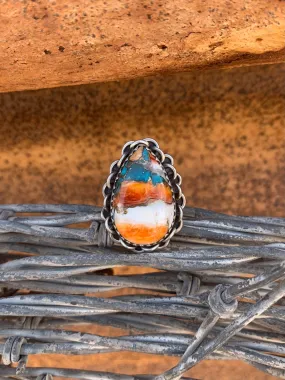 Teardrop of Turquoise & Spiny Oyster Shell Adjustable ring