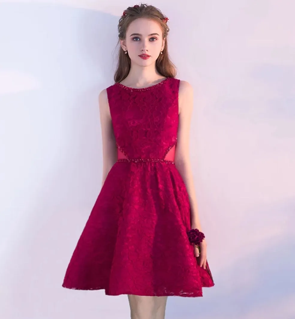 The Eugenia Red / Grey Sleeveless Cocktail Dress