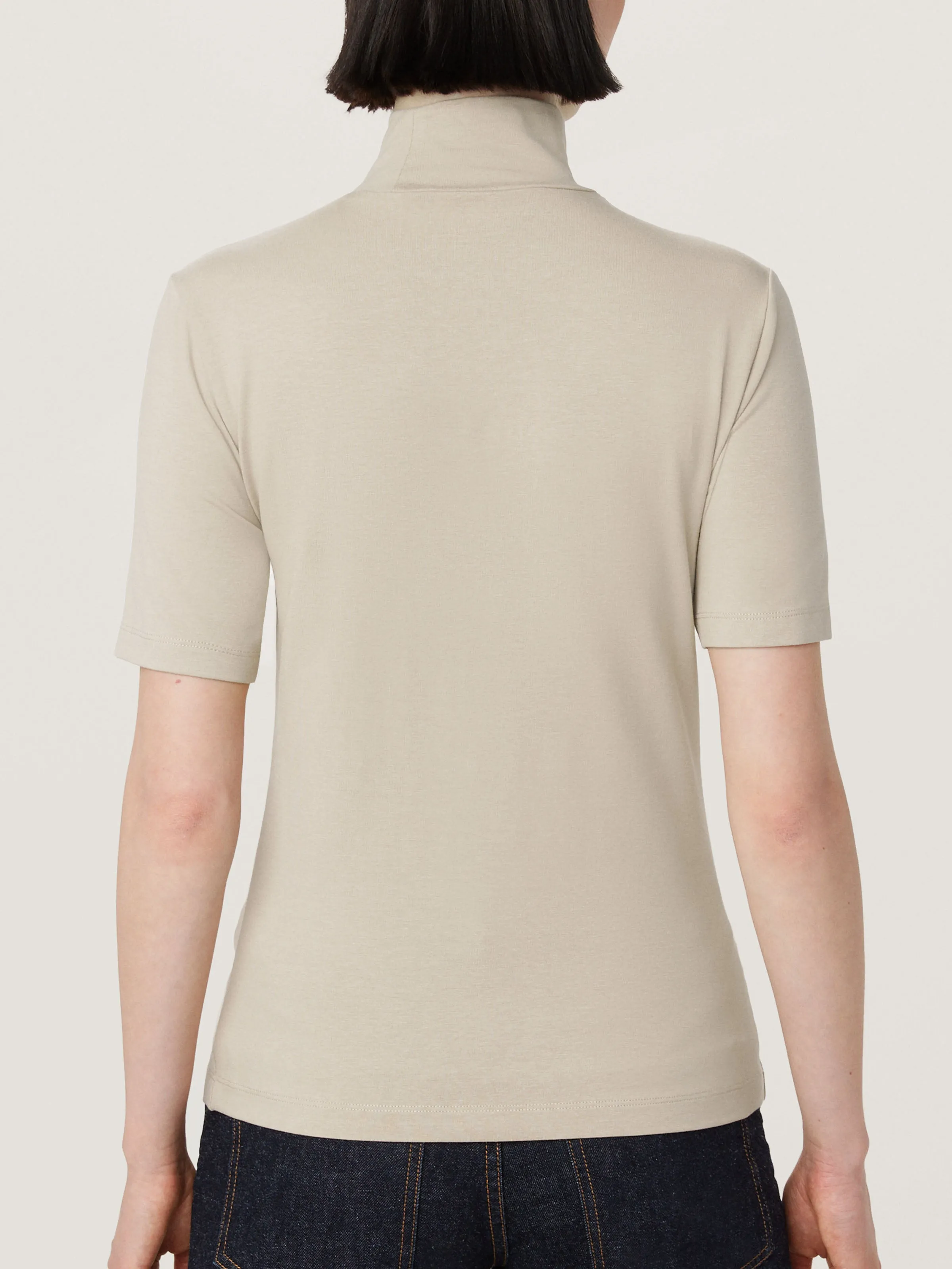 The Short Sleeve Mockneck in Light Beige