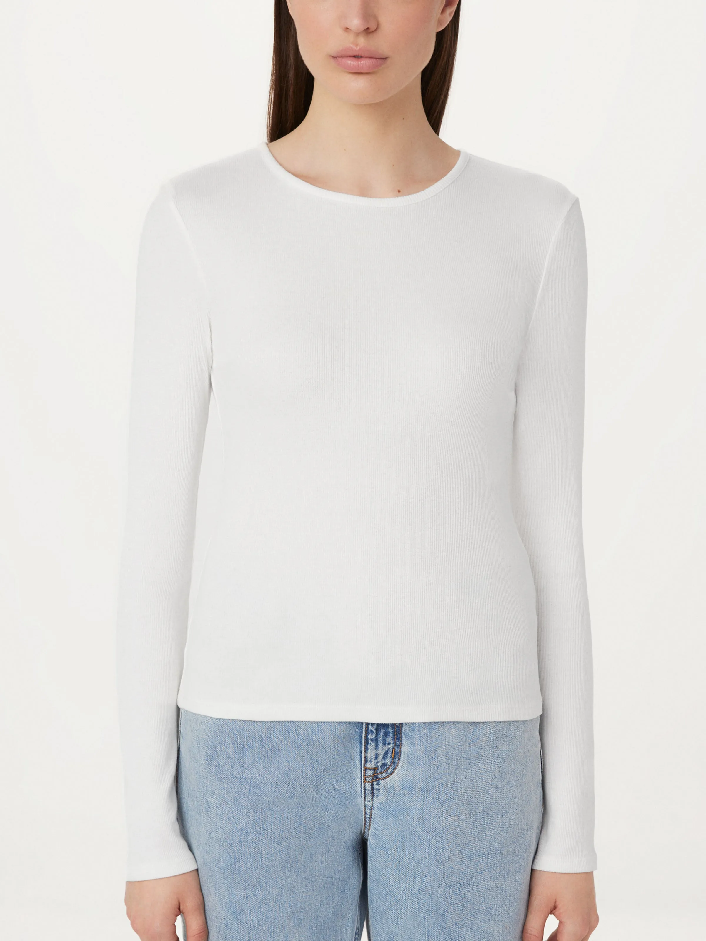 The Slim Ribbed Long Sleeve Top in White