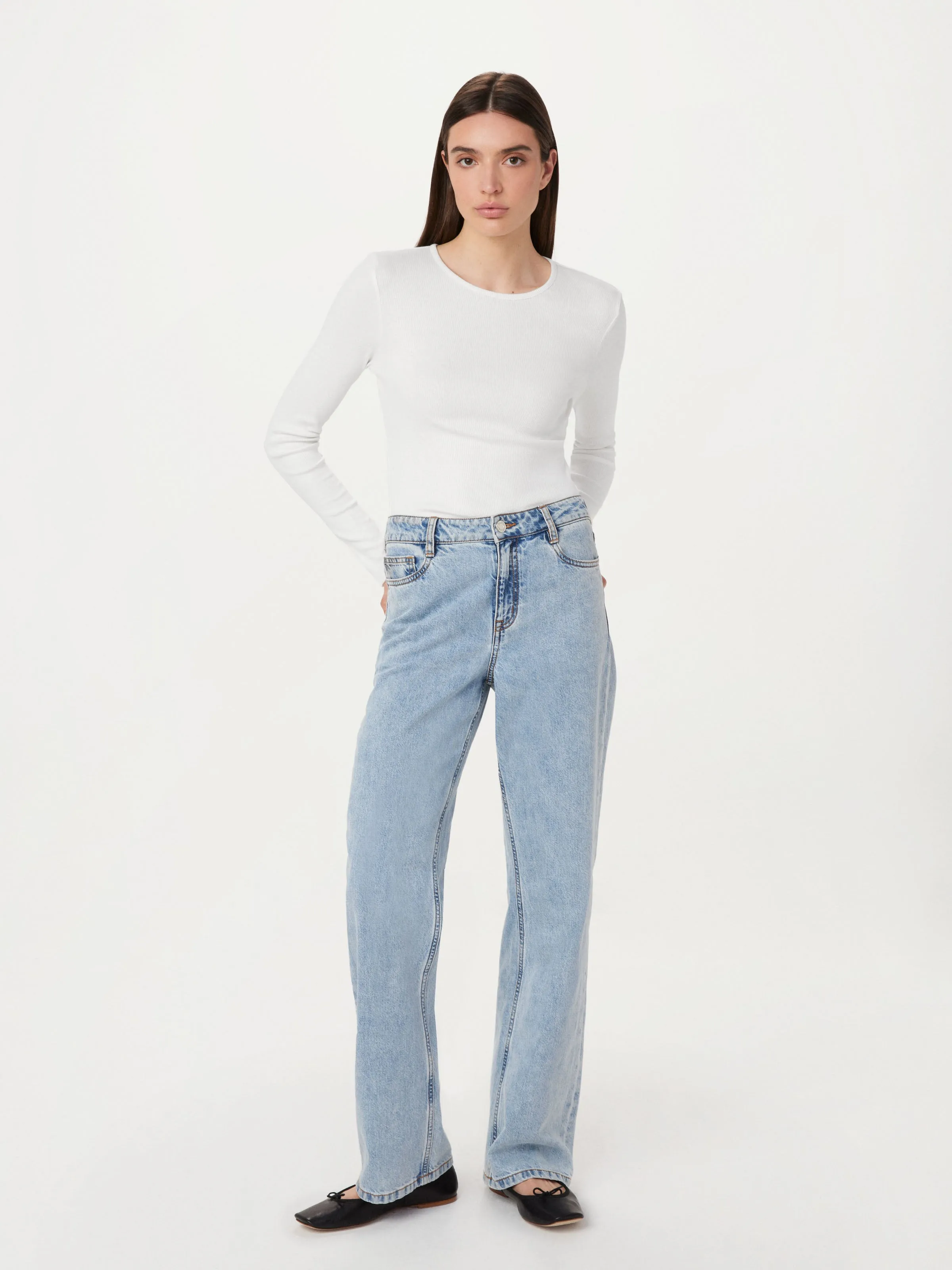 The Slim Ribbed Long Sleeve Top in White