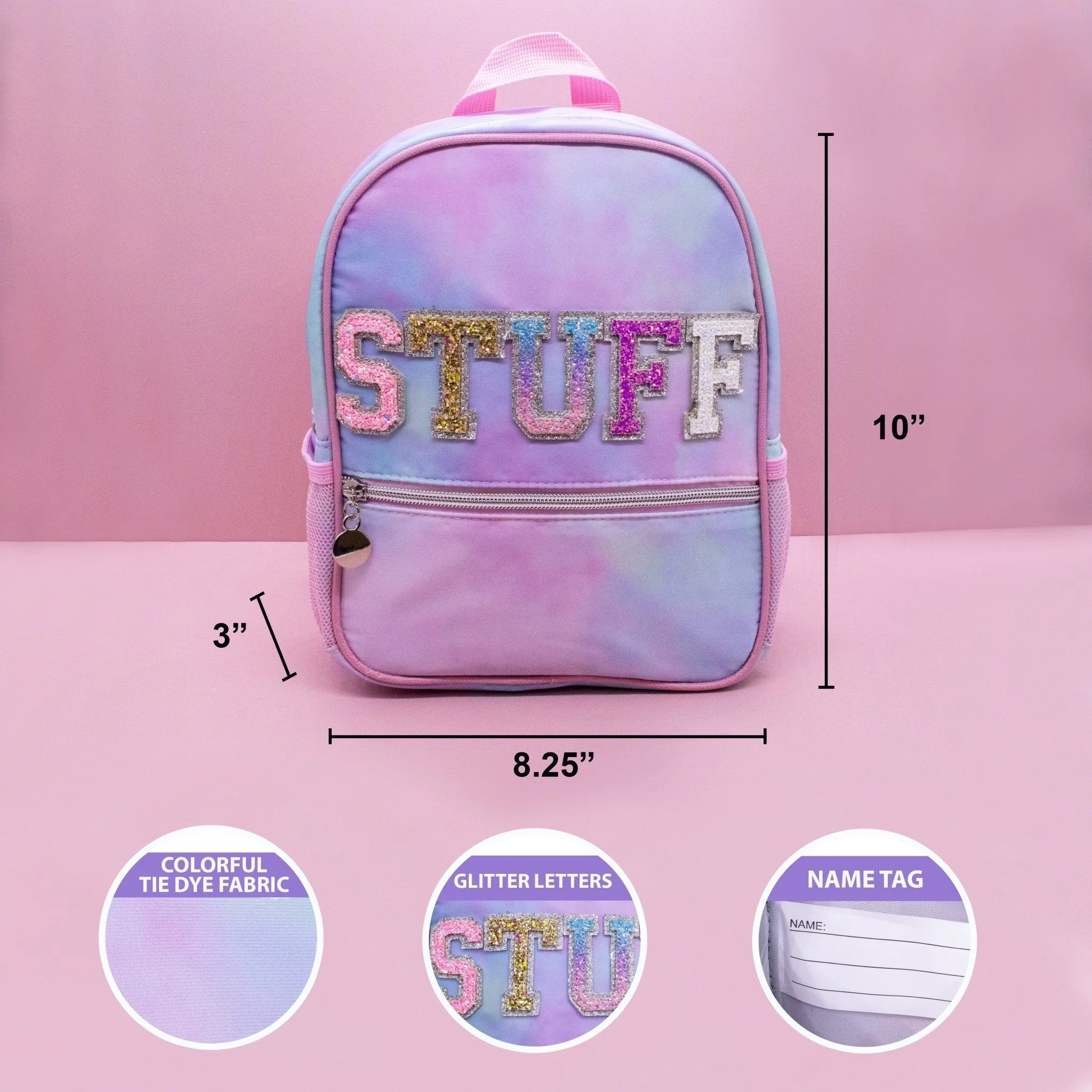 Tie Dye Backpack with Glitter Varsity Patch Letters - Mini