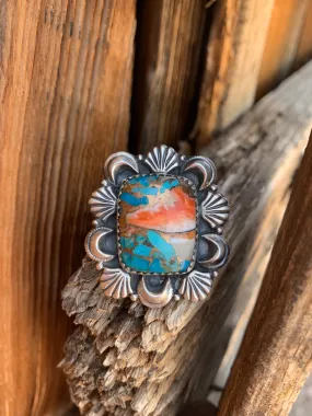 Turquoise & Spiny Oyster Shell Adjustable ring