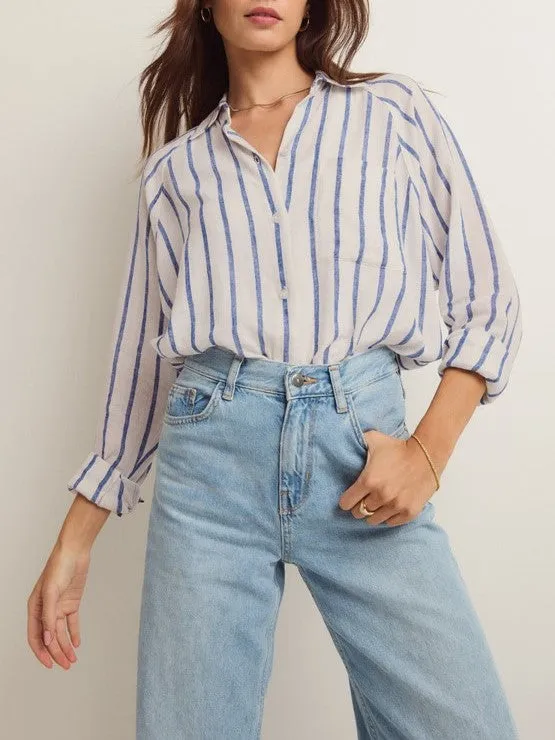 Z SUPPLY Linen Button Up Striped Top